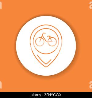 Standort Fahrrad Farbe Glyphe Symbol. Vermietung von öffentlichen Verkehrsmitteln. Freigabedienst. Piktogramm für Web, mobile App, Promo. UI-UX-Designelement. Stock Vektor