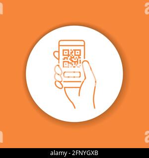 Mobile Anwendung, Scannen von QR-Codes im Smartphone-Farbsymbol. Vermietung von öffentlichen Verkehrsmitteln. Piktogramm für Web, mobile App, Promo. Stock Vektor