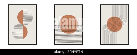 Abstraktes Sonnenmondposter gesetzt. Moderne minimalistische Boho-Stil Hintergründe. Wanddekoration. Vektorgrafik Stock Vektor