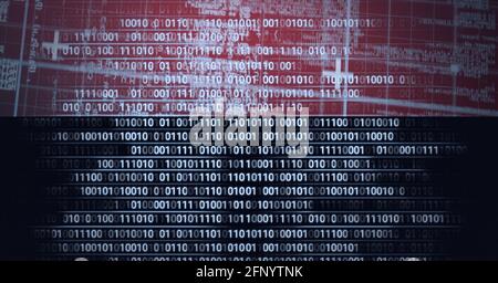 Zusammensetzung der binären Codierungsverarbeitung über rotes Gitter Stockfoto