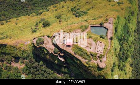 Luftaufnahme, Tikona Fort, Maharashtra, Indien Stockfoto