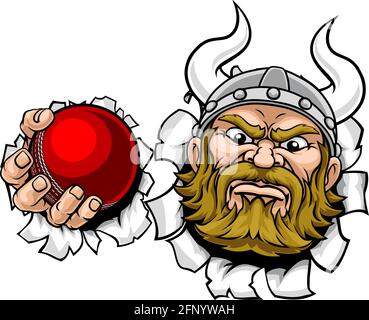 Viking Cricket Ball Sport Maskottchen Cartoon Stock Vektor