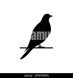 Vogelsymbol. Schwarze Vögel Silhouette auf Ast. Vektor auf Weiß isoliert Stock Vektor