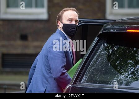 London, Großbritannien. Mai 2021. Gesundheitsminister Matt Hancock verlässt nach einem Treffen die Nummer 10. Kredit: Mark Thomas/Alamy Live Nachrichten Stockfoto