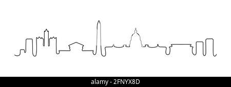 Washington One Line Buildings. Skyline-Architektur der USA. Berühmtes Gebäude in Washington. Minimales lineares Stadtleben Stock Vektor