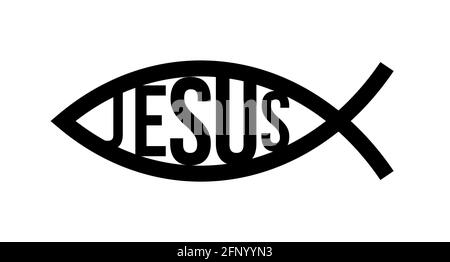 Christliches Fischsymbol. Jesus Fisch Symbol religiöses Zeichen. Abbildung mit dem Logo „Gott Christus“ Stock Vektor