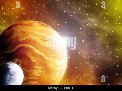 3D-Illustration Artwork von Raum mit Planeten Nebel starfield und Fraktale Nebel Stockfoto