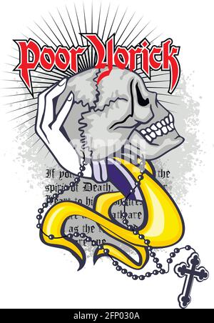 Gothic Schild mit Totenkopf und Kreuz, grunge T-Shirts im Vintage-Design Stock Vektor