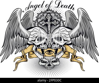 Gothic Schild mit Totenkopf und Kreuz, grunge T-Shirts im Vintage-Design Stock Vektor