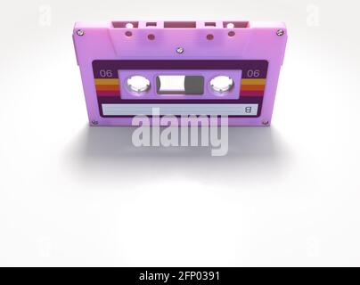Ein Konzept, das ein rosafarbenes Vintage-Audiokassettenband zeigt Ein isolierter Hintergrund - 3D-Rendering Stockfoto