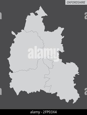 Oxfordshire County Verwaltungskarte isoliert auf dunklem Hintergrund, England Stock Vektor