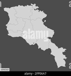 Armeniens Verwaltungskarte isoliert auf dunklem Hintergrund Stock Vektor