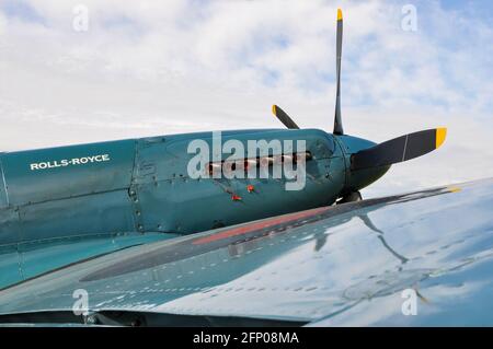 Rolls Royce besaß das Supermarine Spitfire Mk.XIX-Kampfflugzeug PS853 aus dem zweiten Weltkrieg. G-RRGN. Rolls-Royce Heritage Flight Aircraft. Stockfoto