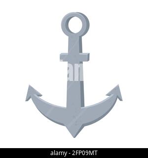 Eisenanker, Silber in Cartoon-Flat-Stil isoliert auf weißem Hintergrund. Strukturiertes, antikes Symbol. Piratenelement. Vektorgrafik Stock Vektor