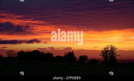 Sonnenuntergang Über Burrington Ham, Mendip Hills, Somerset Stockfoto