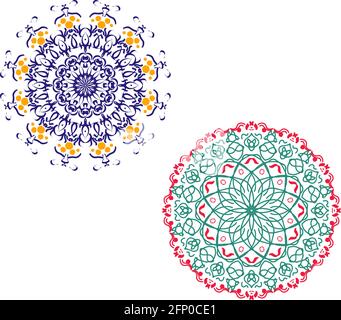 Set aus zwei isolierten Kreisstreichungen abstrakter Mandala-Muster auf Transparenter Hintergrund Stock Vektor