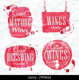 Fass gezogen gießen Wein mit der Inschrift gute reife Weine mit Spritzern und Abdrücke von Wein, Fass von Wein. Stock Vektor
