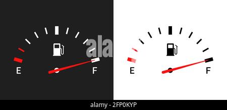 Kraftstoffanzeigen Gasanzeige. Symbol für „Instrumentenvektor voll“. Kfz-Wählscheibe Benzin-Benzin-Armaturenbrett Stock Vektor
