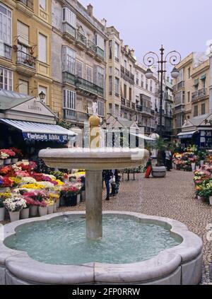 Brunnen auf der Plaza de las Flores, Cadaz, Andalusien, Spanien Stockfoto