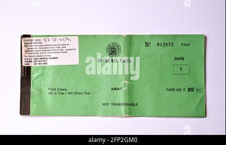 Indien Orissa State Oktober 1992 - ein Indrail-Pass Ticket Stockfoto