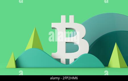 Umweltauswirkungen von Bitcoin-Kryptowährung auf die Natur. 3D-Rendering Stockfoto