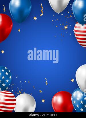 Abstrakt Leere USA Holiday Party Hintergrund mit Ballons in Farbe der amerikanischen Flagge. Kann als Poster, Grußkarte verwendet werden. Vektorgrafik Stock Vektor