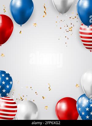 Abstrakt Leere USA Holiday Party Hintergrund mit Ballons in Farbe der amerikanischen Flagge. Kann als Poster, Grußkarte verwendet werden. Vektorgrafik Stock Vektor