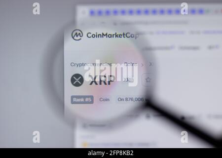 New York, USA - 1. Mai 2021: XRP Kryptowährung-Logo close-up auf Website-Seite, illustrative Editorial Stockfoto