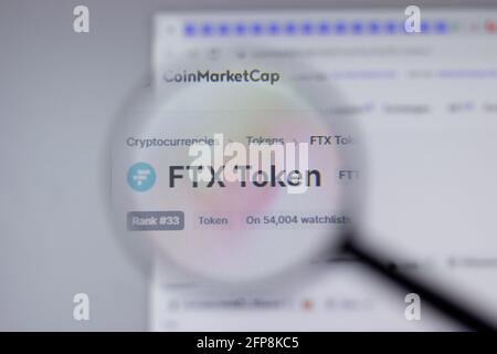 New York, USA - 1. Mai 2021: FTX Token Kryptowährung Logo close-up auf Website-Seite, illustrative Editorial Stockfoto