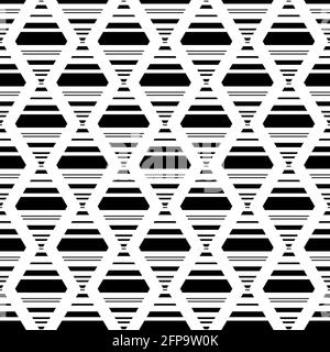 Nahtloses Muster mit schwarzer gestreifte Raute. Ethnisch symmetrischer Hintergrund. Modernes Muster. Nahtlose geometrische Textur. Mosaikkarierten. Karierter Vektor il Stock Vektor