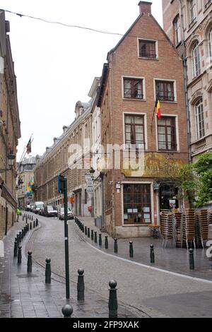 Brüssel, Belgien - 15 2018. Juni: Leere Straße in der Stadt Brüssel, der Hauptstadt Belgiens. Stockfoto