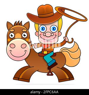 Cowboy Silhouette mit Seil Lasso auf Pferd Vektor Illustration isoliert Auf weißem Hintergrund Stock Vektor