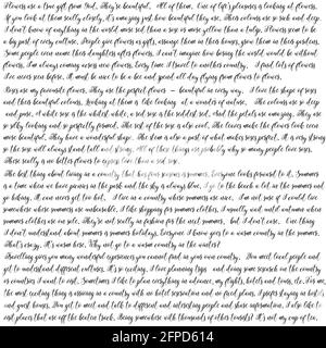 Nicht definierter Text mit englischen Wörtern. Handgeschriebener Brief. Handschrift. Kalligraphie. Manuskript. Skript. Schriftart. Abstrakter Texturhintergrund Stockfoto