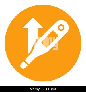 Erhöhte Temperatur mit weißem Glyphen-Symbol für Thermometer-Vektor. Medizinisches Schild. Coronavirus. Graph Symbol für medizinische Website und Apps Design, Logo, AP Stock Vektor