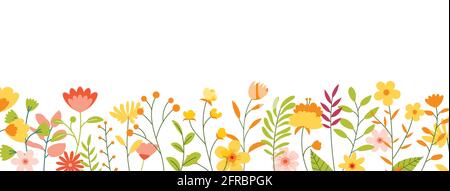 Blumen und Blätter horizontalen Hintergrund. Blumenfrühlingshintergrund mit Platz für Text. Stock Vektor