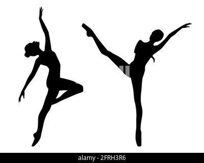 Abstrakte schwarze Schablone Silhouetten von schlanken attraktiven Ballerinas in Bewegung, Hand Zeichnung Vektor-Illustration Stock Vektor