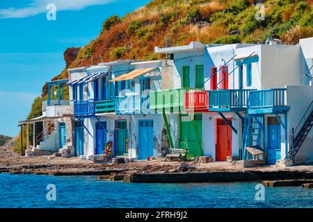 Griechisches Fischerdorf Klima auf der Insel Milos in Griechenland Stockfoto