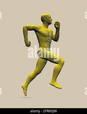 Laufender Mann, der aus Würfeln baut. Marathonläufer. Menschliches Körpermodell. Design für den Sport. Voxel Art. 3D-Vektordarstellung. Stock Vektor