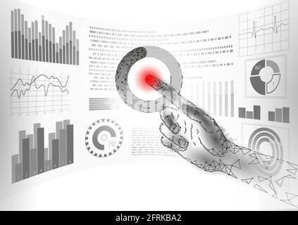 Schild mit der Aktualisierungsschaltfläche für den Finger mit geringer Poly-Poly- Neue Version Software mobile System Upgrade Internet-Upload. Online-Informationen Touchscreen Mann Hand drücken Stock Vektor