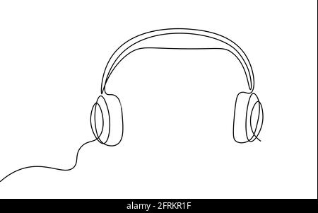 Single Continuous Line Art Hörbuch Bildung. Learning Listen Apps Master Headphones Absolvent Online. Entwerfen Sie eine Skizzenskizze mit einer Kontur Stock Vektor