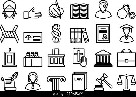 Rechtsanwaltssymbol Festgelegt. Bearbeitbares, Fett Formatischtes Umrisse-Design. Vektorgrafik. Stock Vektor