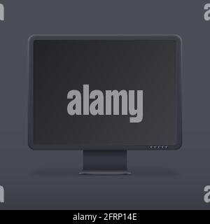 Realistischer Computermonitor isoliert auf dunklem Hintergrund. Vektorgrafik. Stock Vektor