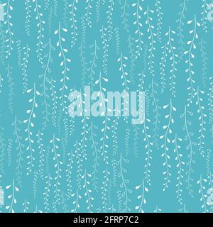 Abstrakte Doodle blau Kletterpflanzen nahtlose Muster. Florale Streifen vertikalen Hintergrund. Zusätzlich zu Einladungen, Karten und Postern. Stock Vektor
