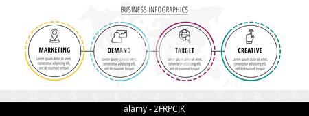 Vektor-Infografiken vier Kreise mit Pfeilen. Liniengeschäftskonzept mit 4 Schritten, Optionen. Infografik-Vorlage für Diagramm, Web, Banner, Präsentationen Stock Vektor