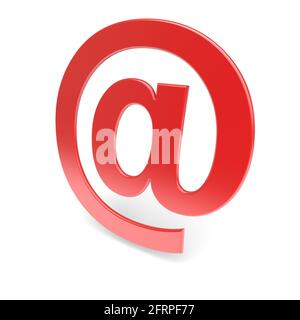 E-Mail-Symbol. Rot „AT“. 3d-Bild Stockfoto