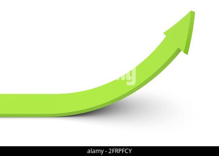 Grüner Pfeil auf weißem Hintergrund. 3d-gerendertes Bild Stockfoto