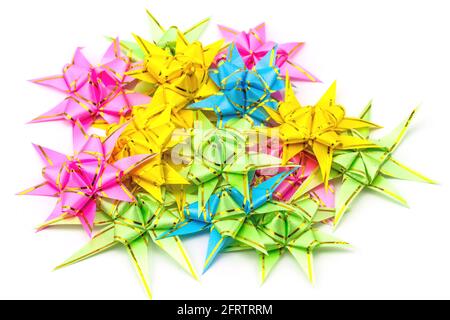Set Band zu einer Blume gefaltet. Münzen von Hand einwickeln. Ich arbeitete für die Heilige (Ordination, Immatrikulation, Initiation) in Thailand, auf weißem Hintergrund Stockfoto