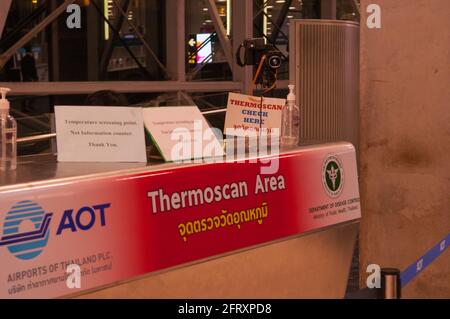 Das Thermoscan-Gebiet am internationalen Flughafen Suvarnabhumi während der Coronavirus-Epidemie. Bangkok, Thailand. 27. Februar 2020. © Kraig Lieb Stockfoto