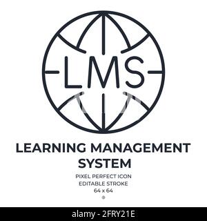 LMS Learning Management System editierbare Kontur Symbol isoliert auf weißem Hintergrund flache Vektor-Illustration. Pixel perfekt. 64 x 64. Stock Vektor