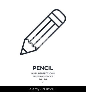 Bleistift bearbeitbare Kontur umreißen Symbol isoliert auf weißem Hintergrund flache Vektor-Illustration. Pixel perfekt. 64 x 64. Stock Vektor